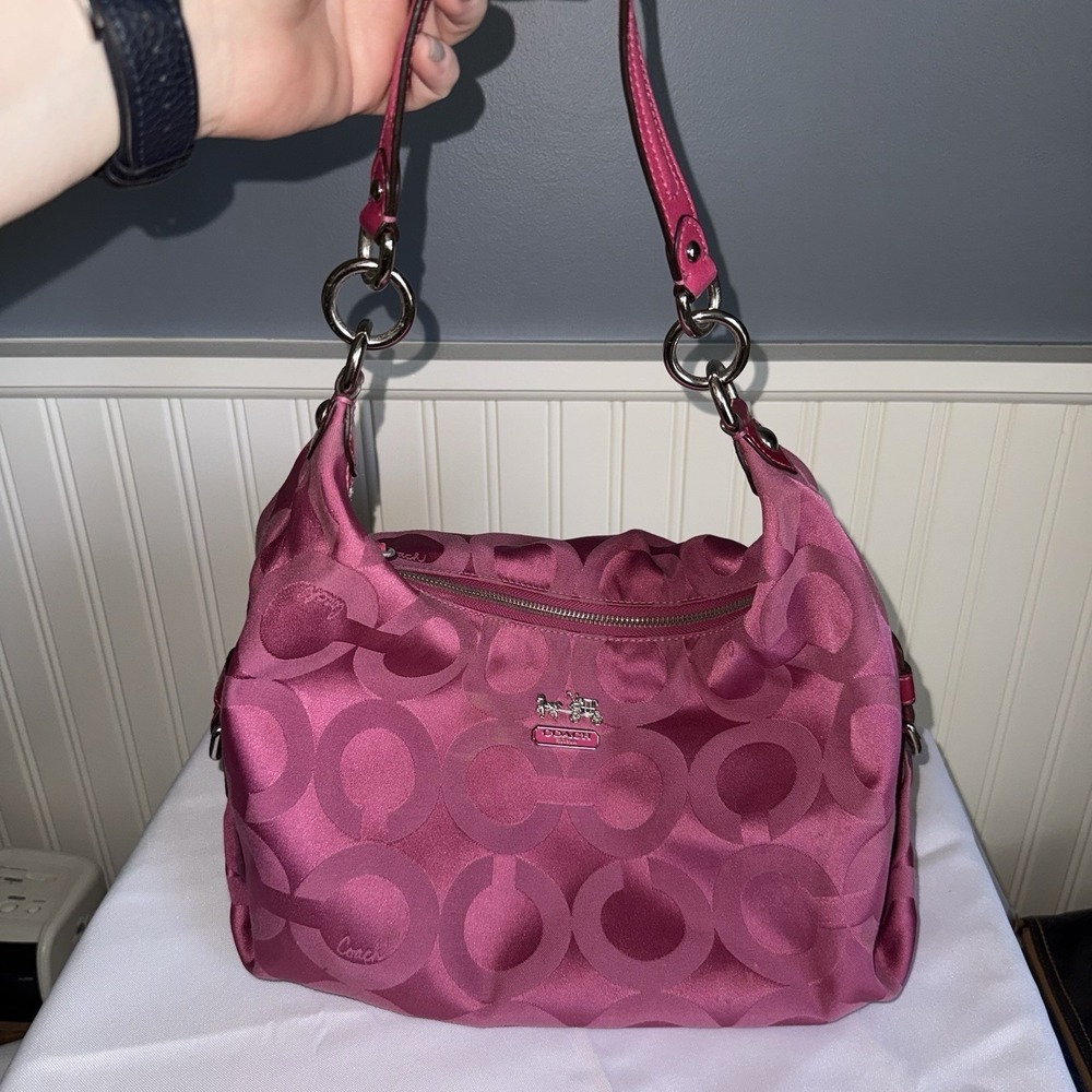 Coach Madison Op Art Satin Hailey Pink 14337 Purse Shoulder Bag Handbag 2009